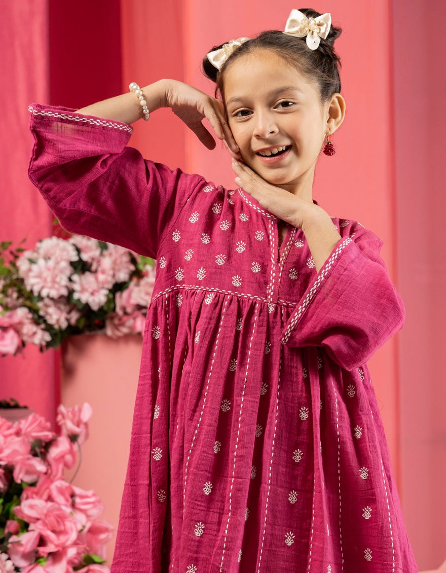 PINK KHADDAR EMBROIDERED KURTI