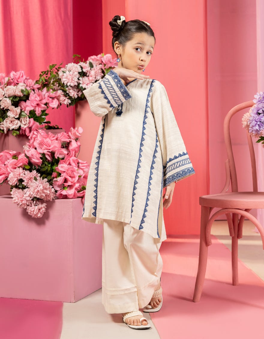 OFF WHITE KHADDAR EMBROIDERED KURTI