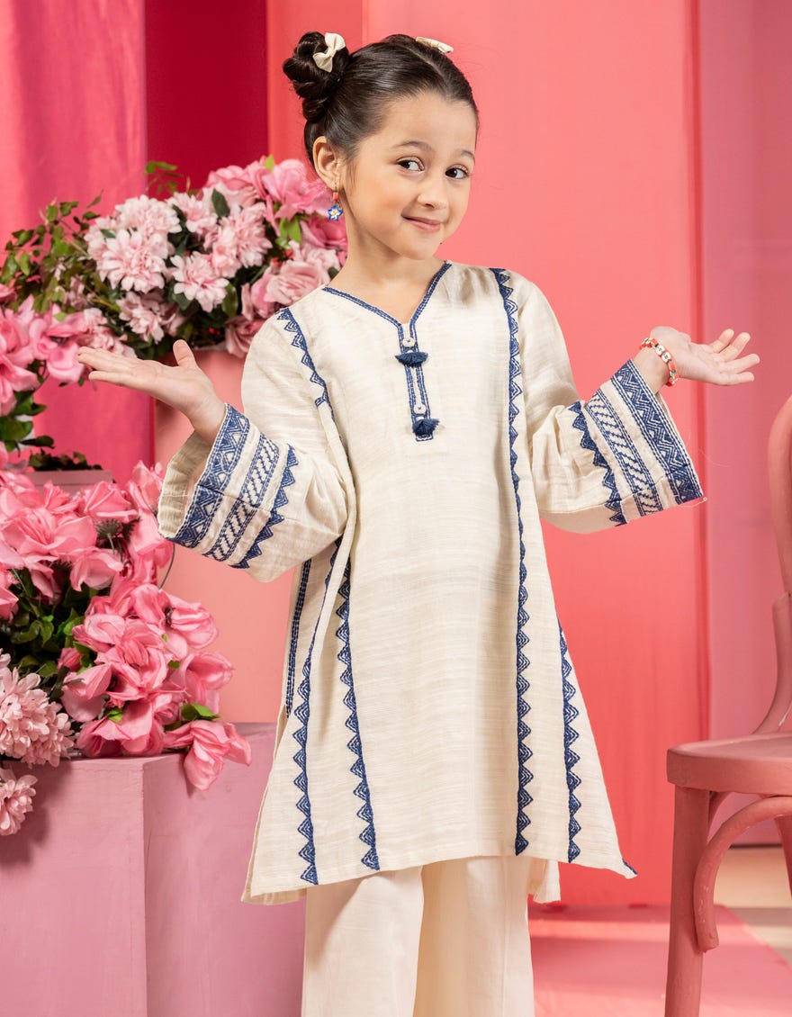 OFF WHITE KHADDAR EMBROIDERED KURTI