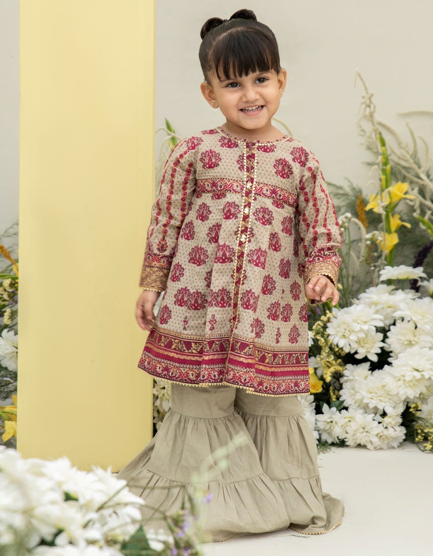 Beige Lawn Infant 2 Piece Stitched Dress | Jgkl-S-Jk2-24-5634