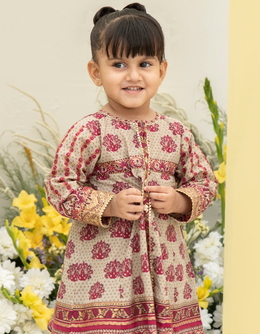 Beige Lawn Infant 2 Piece Stitched Dress | Jgkl-S-Jk2-24-5634