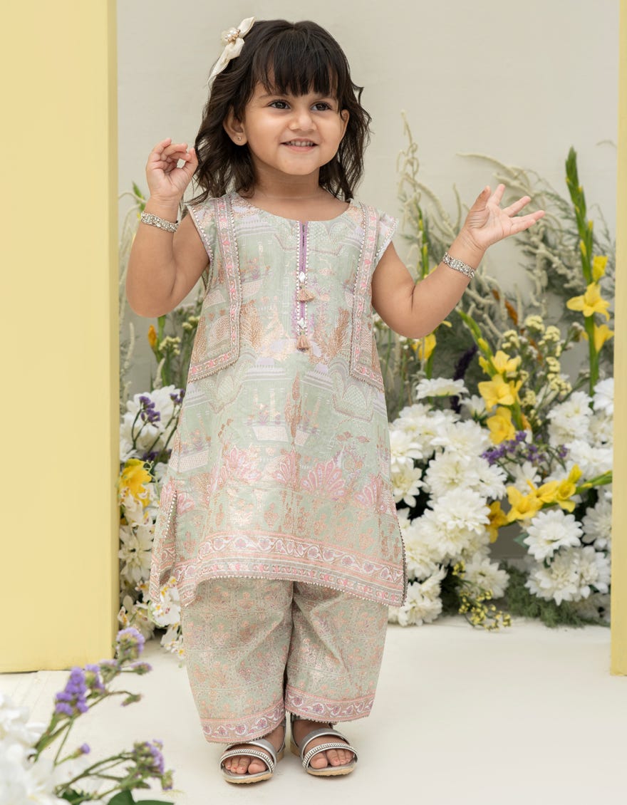 Green Lawn Infant 2 Piece Stitched Dress | Jgkl-S-Jk2-24-5636