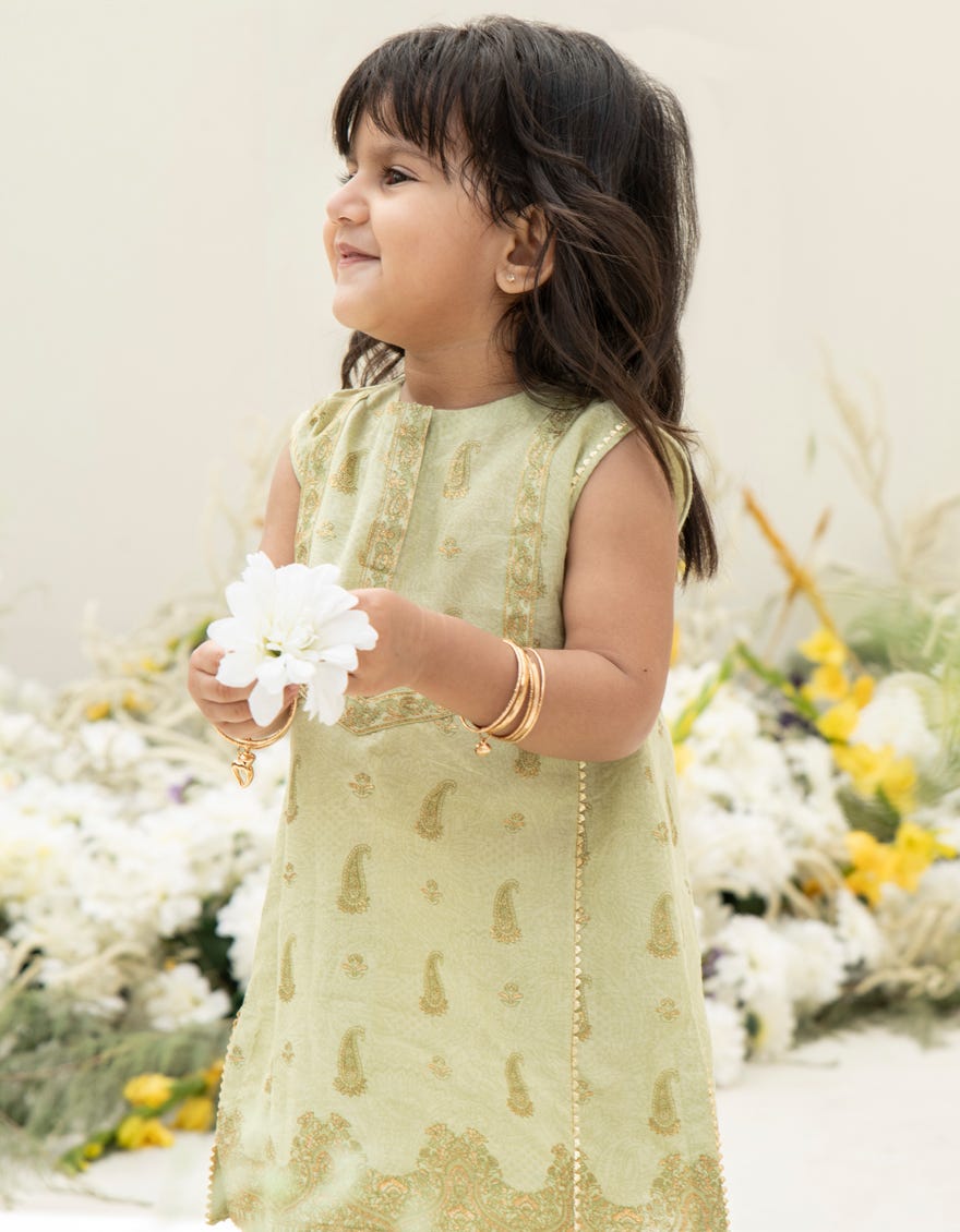 Olive Lawn Infant 2 Piece Stitched Dress | Jgkl-S-Jk2-24-5637