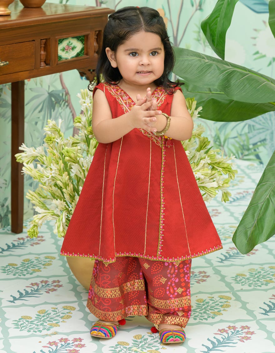 RED DOBBY EMBROIDERED 2PC STITCHED