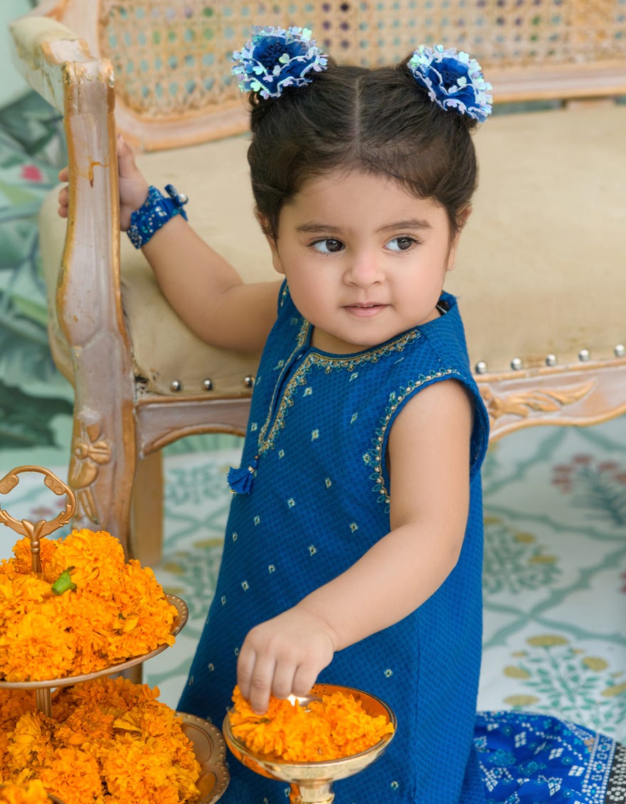 BLUE DOBBY EMBROIDERED 2PC STITCHED