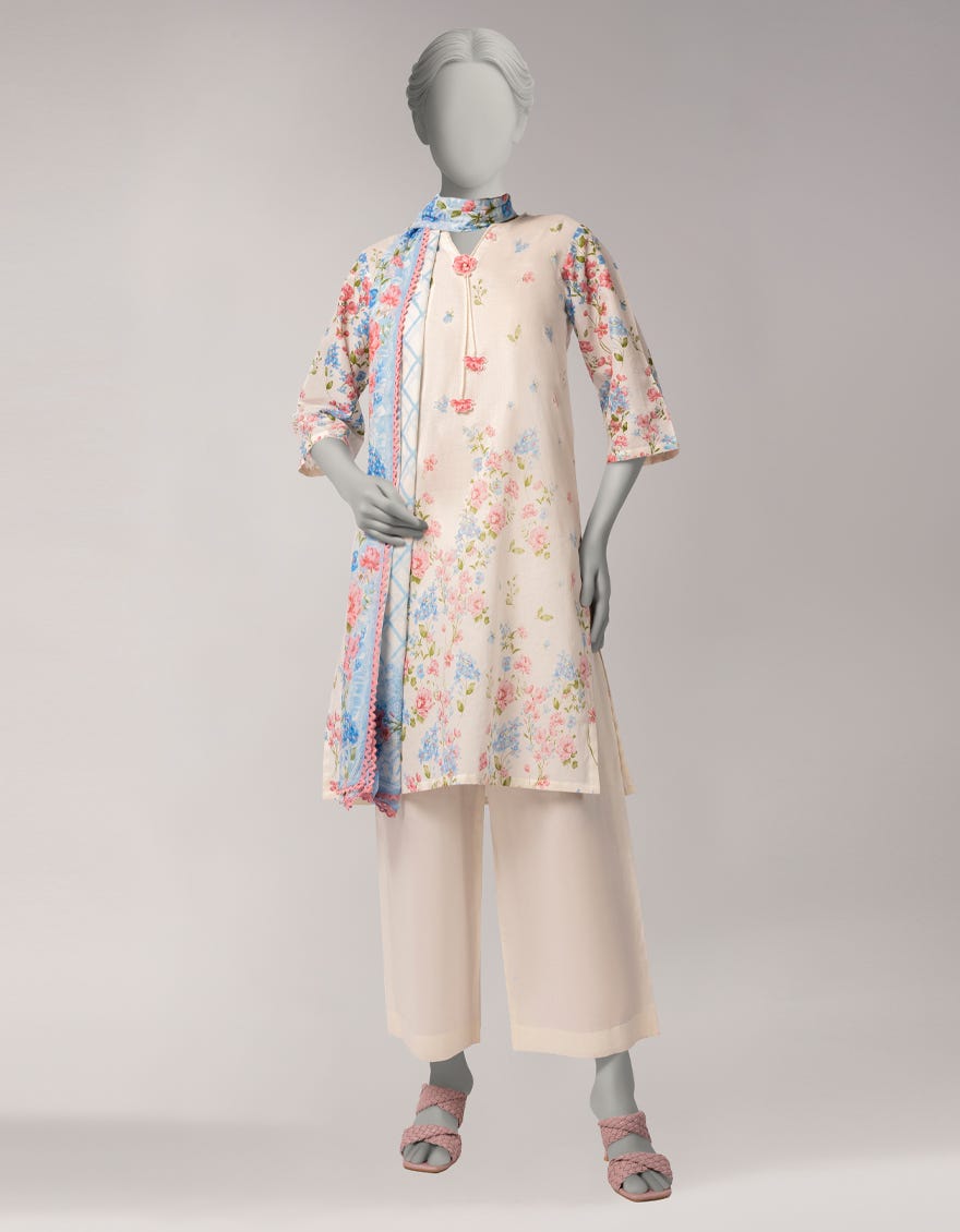 OFF WHITE LAWN PRINTED 3PC STITCHED