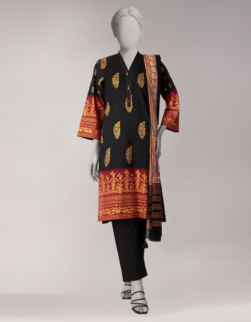 BLACK LAWN PRINTED 3PC STITCHED