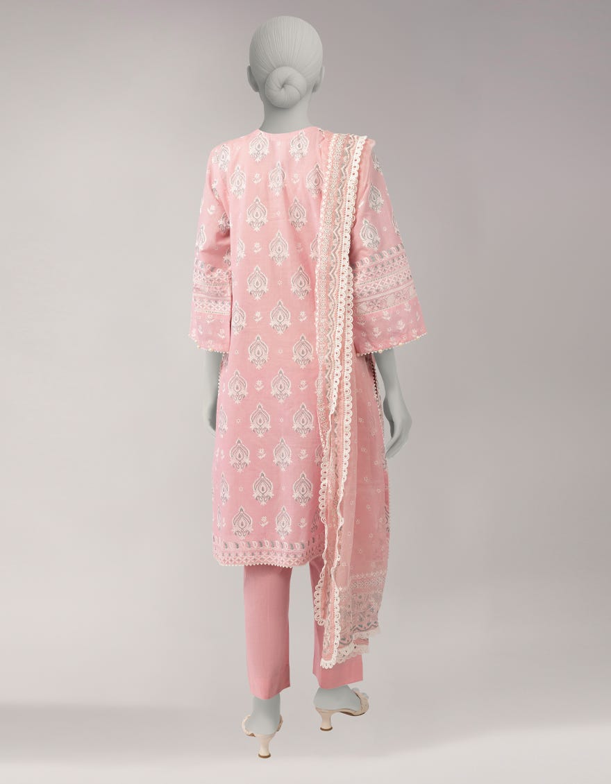 PINK LAWN PASTE PRINTED 3PC STITCHED