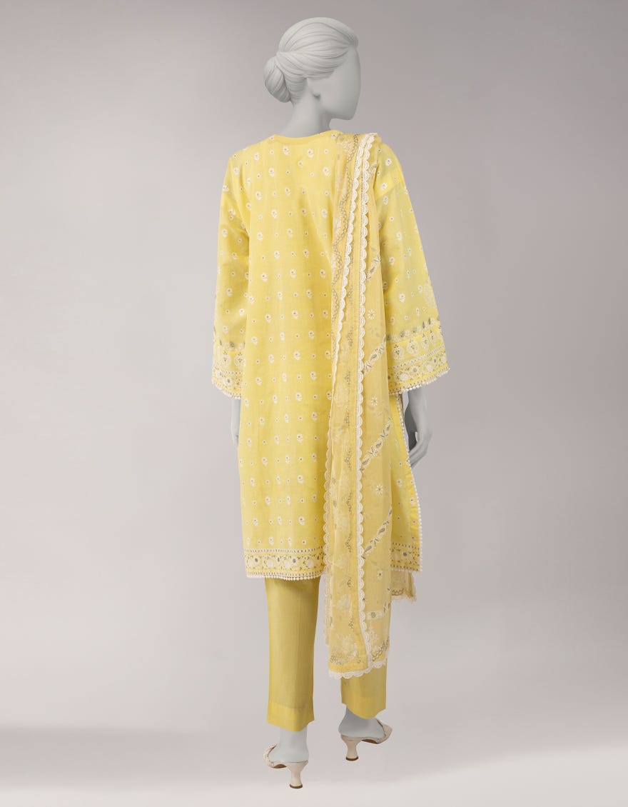 YELLOW LAWN PASTE PRINTED 3PC STITCHED