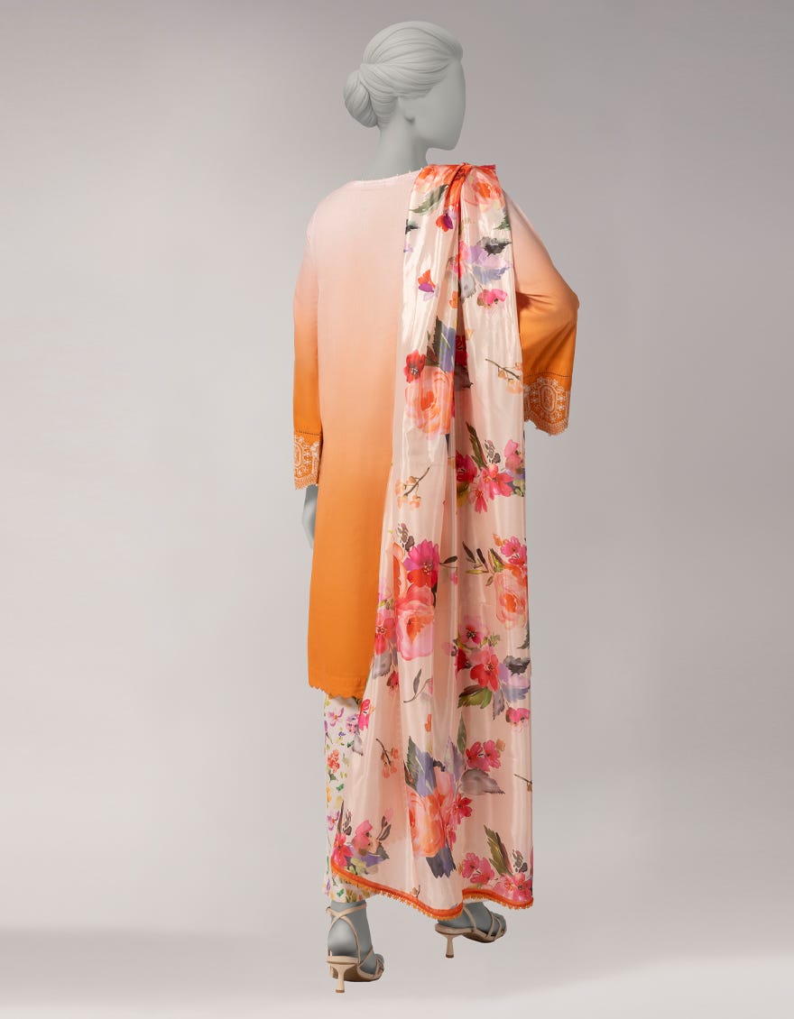 ORANGE LAWN SCHIFFLI 3PC STITCHED