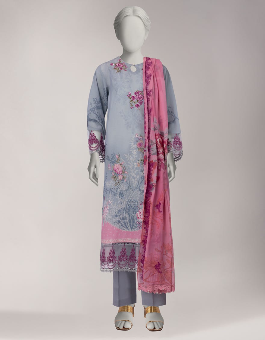 GREY LAWN EMBROIDERED 3PC STITCHED