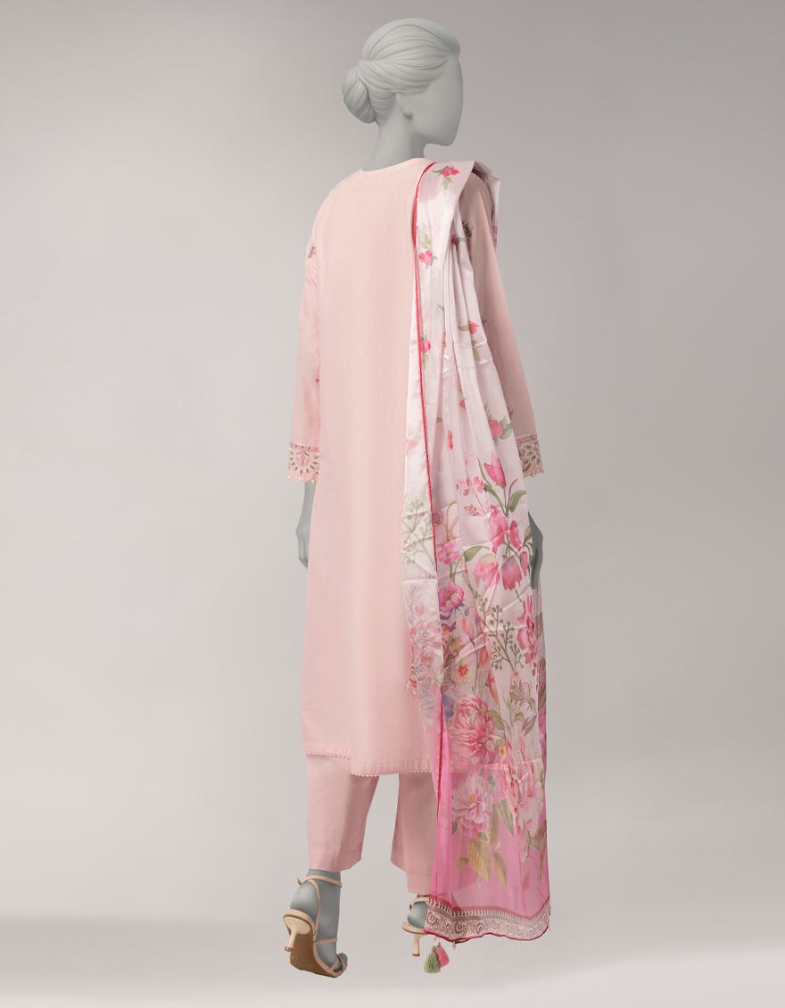 PINK LAWN EMBROIDERED STITCHED 3PC