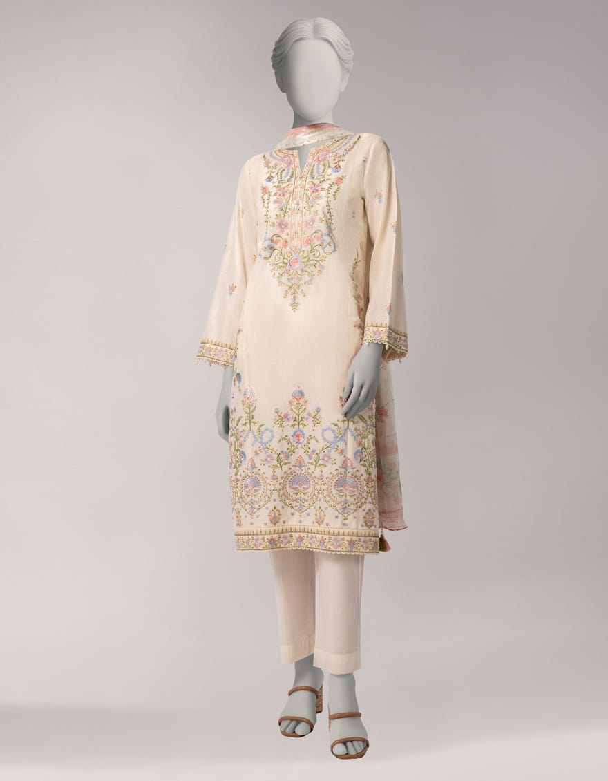 OFF WHITE LAWN EMBROIDERED 3PC STITCHED