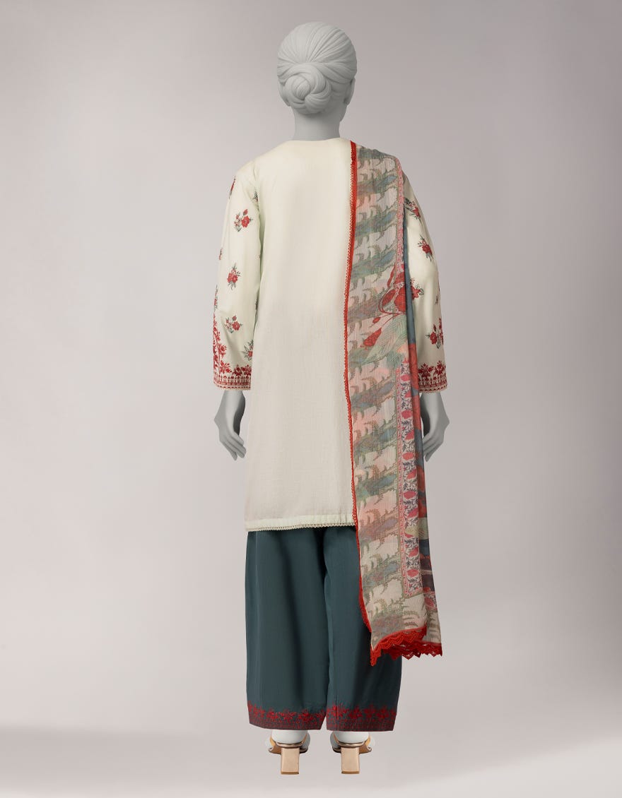 PISTA GREEN LAWN EMBROIDERED STITCHED 3PC