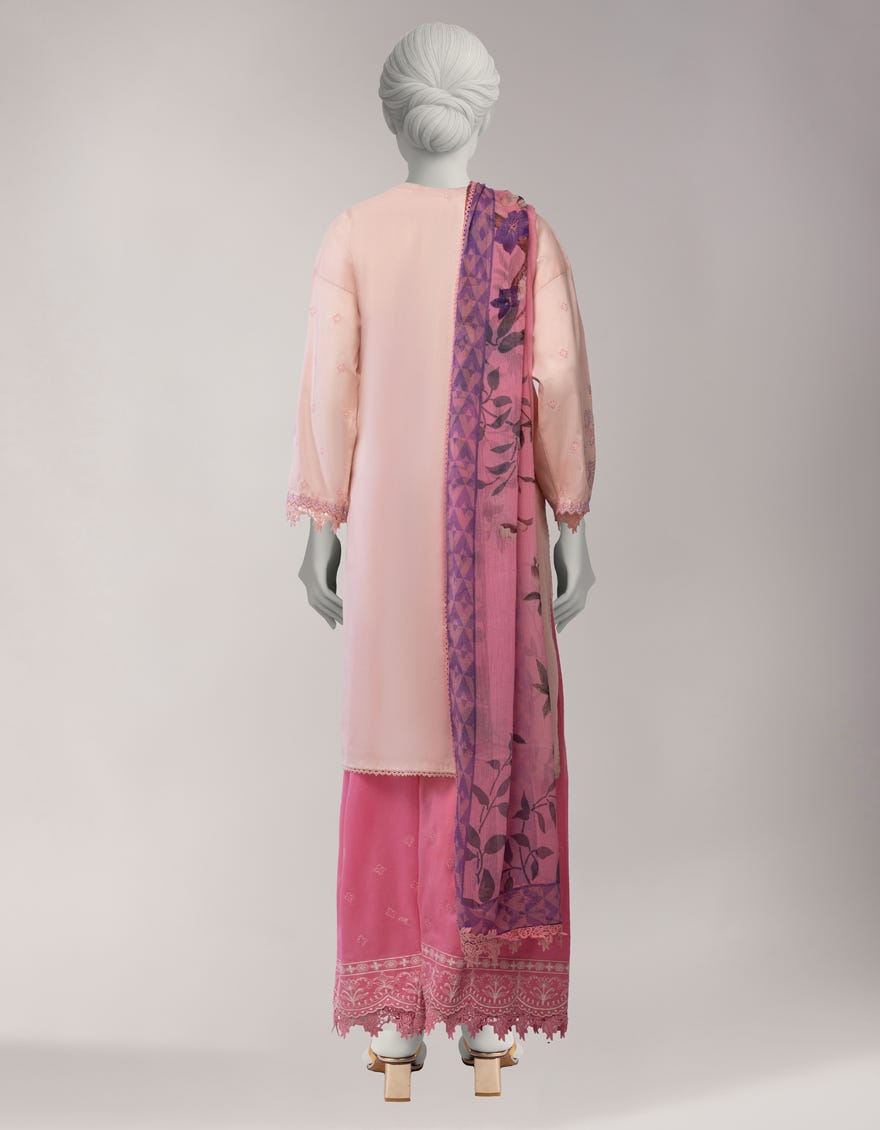 PINK LAWN EMBROIDERED STITCHED 3PC