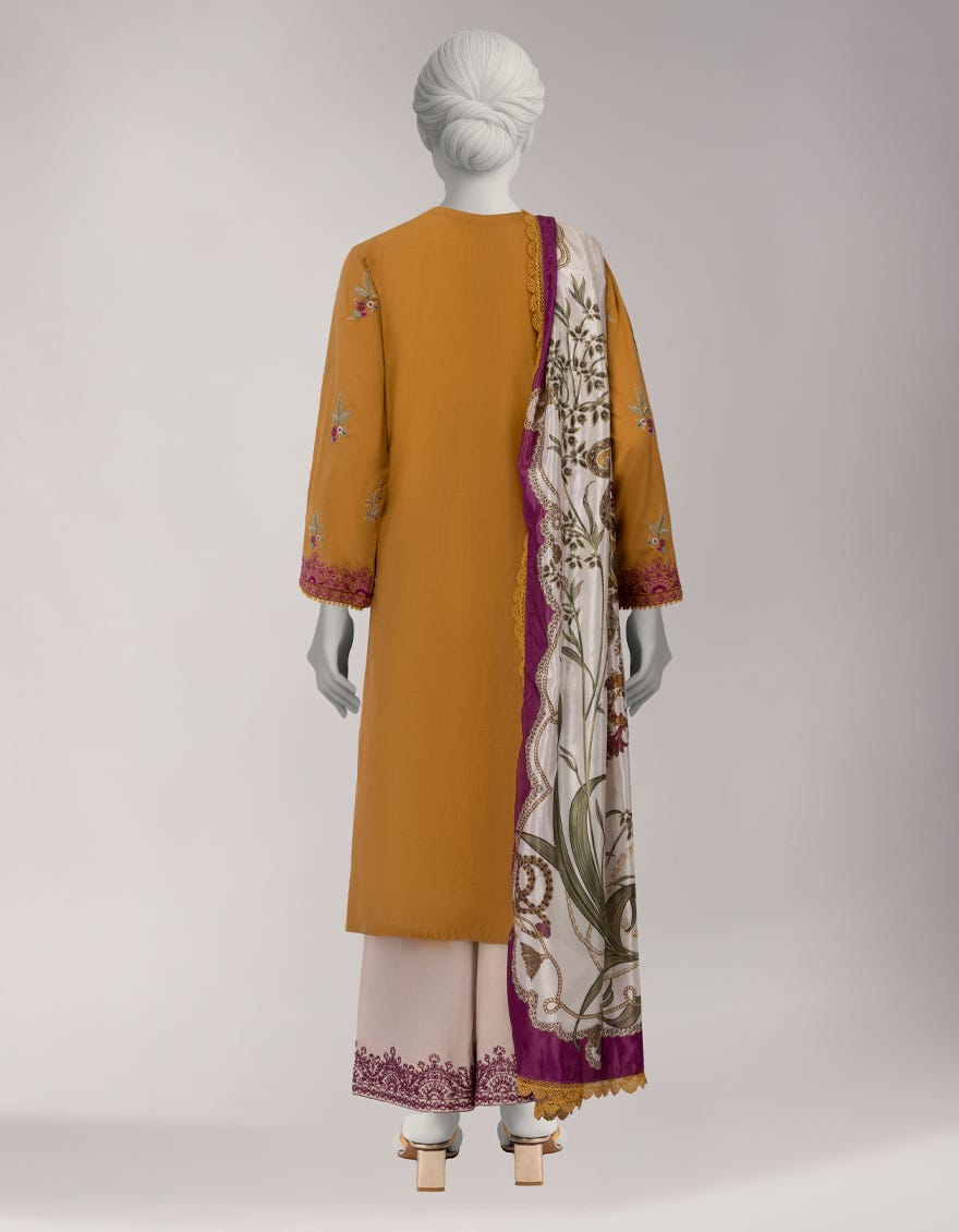 MUSTARD LAWN EMBROIDERED STITCHED 3PC