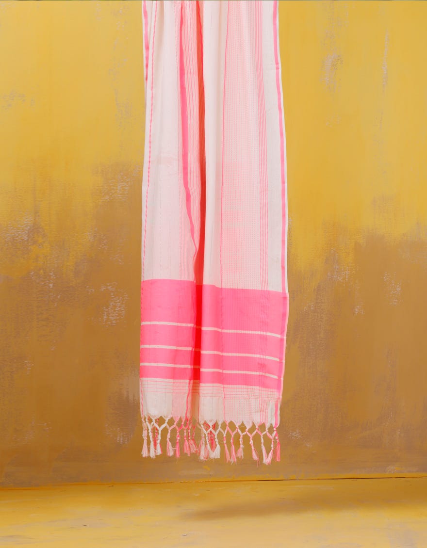 Pink-Off White Jacquard Dupatta | Jldp-S-24-2636