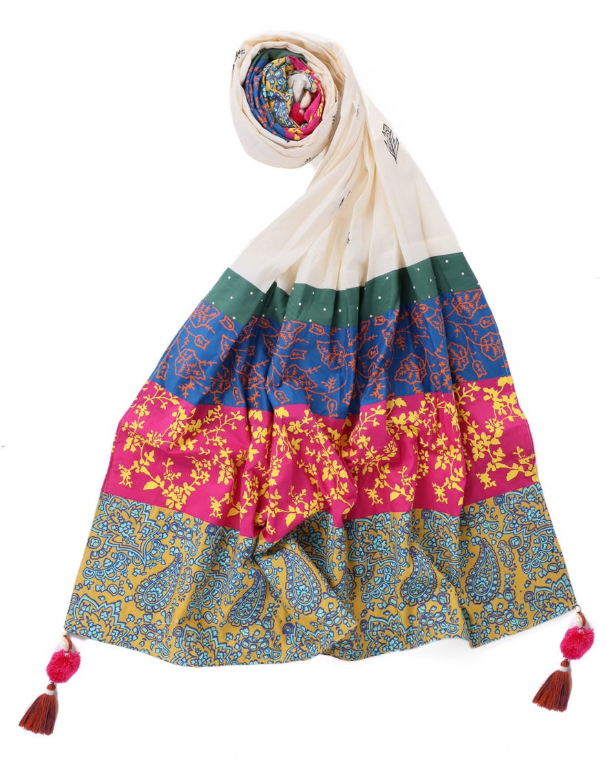 OFF WHITE CAMBRIC PRINTED DUPATTA | JLDP-W-24-2660