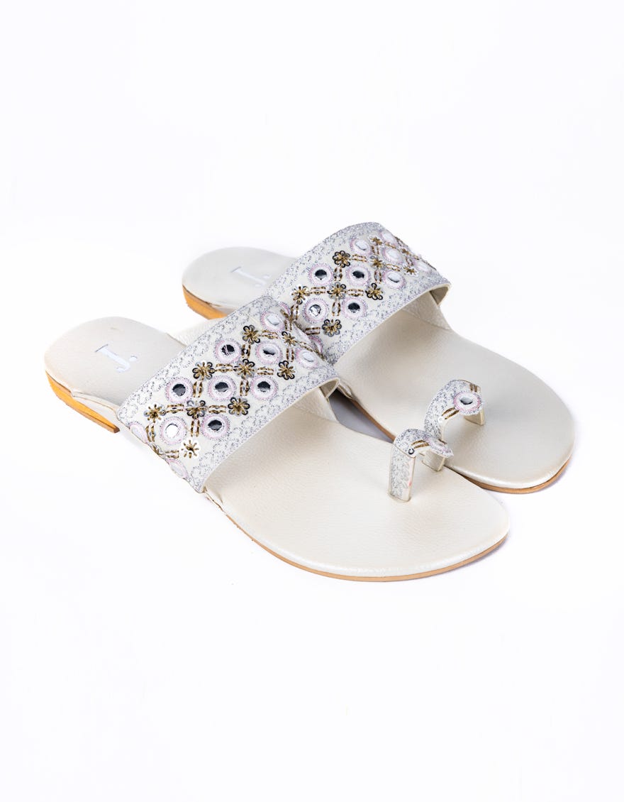 White Raw Silk Women Footwear | Jlfwc-24-1249