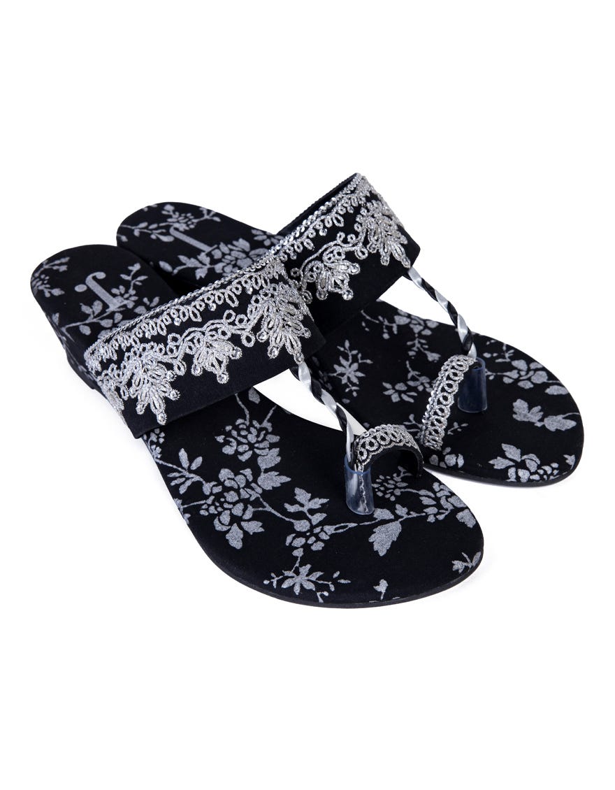 Black Silk Chappal | Jlfwc-24-1267