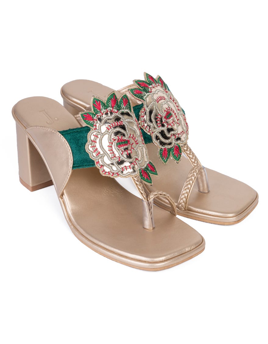 Golden Rexine Chappal | Jlfwc-24-1269