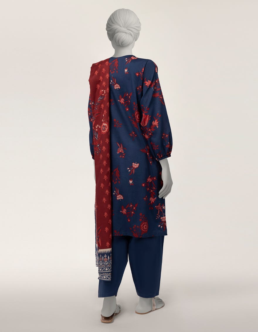 BLUE LAWN PRINTED 3PC STITCHED