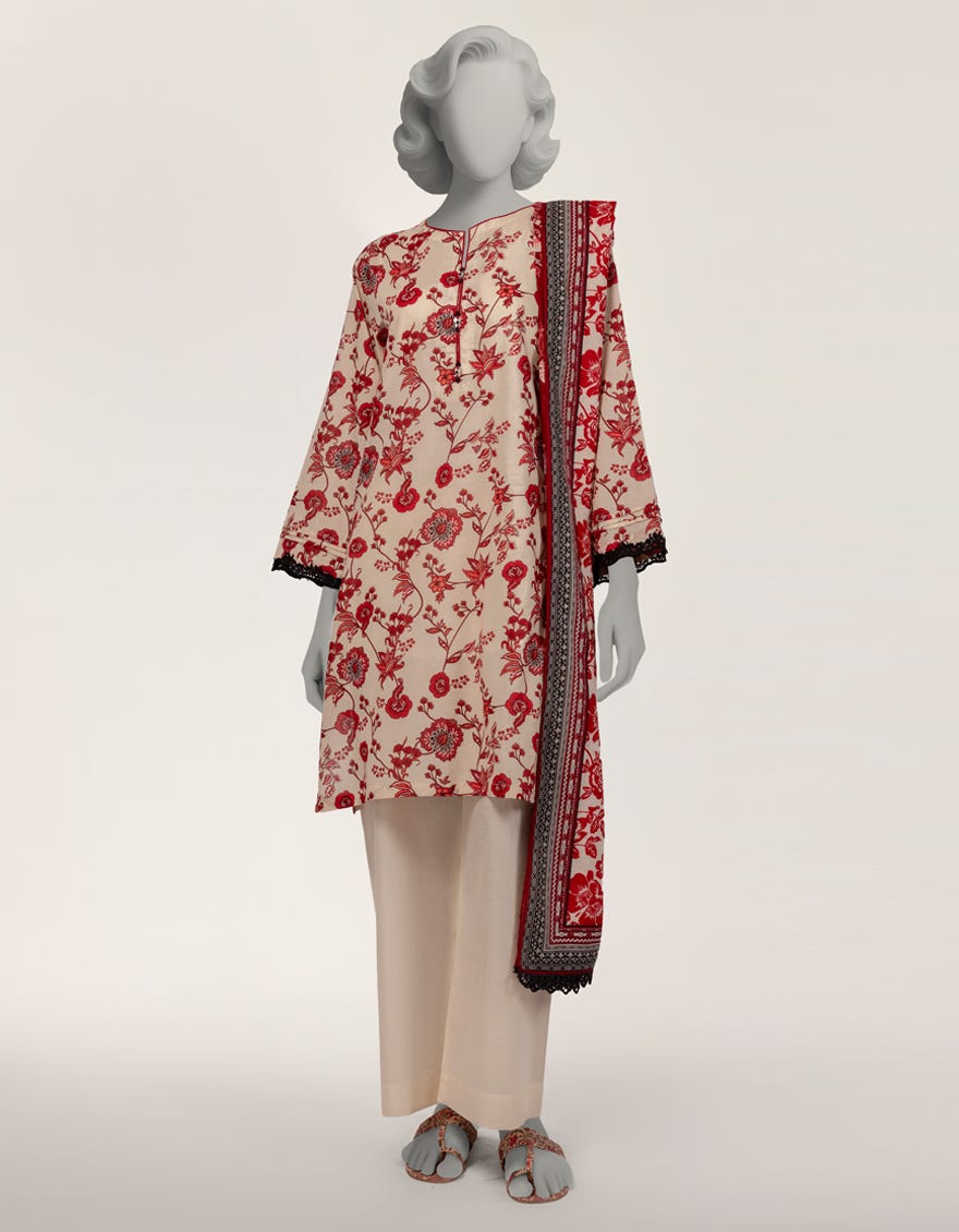 IVORY LAWN PRINTED 3PC STITCHED