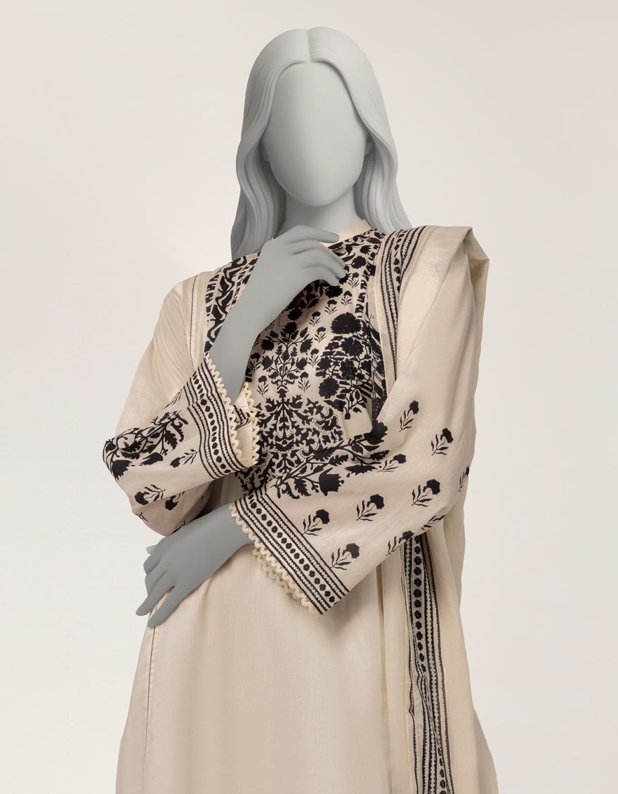 OFF WHITE LAWN DIGITAL PRINTED 3PC STITCHED