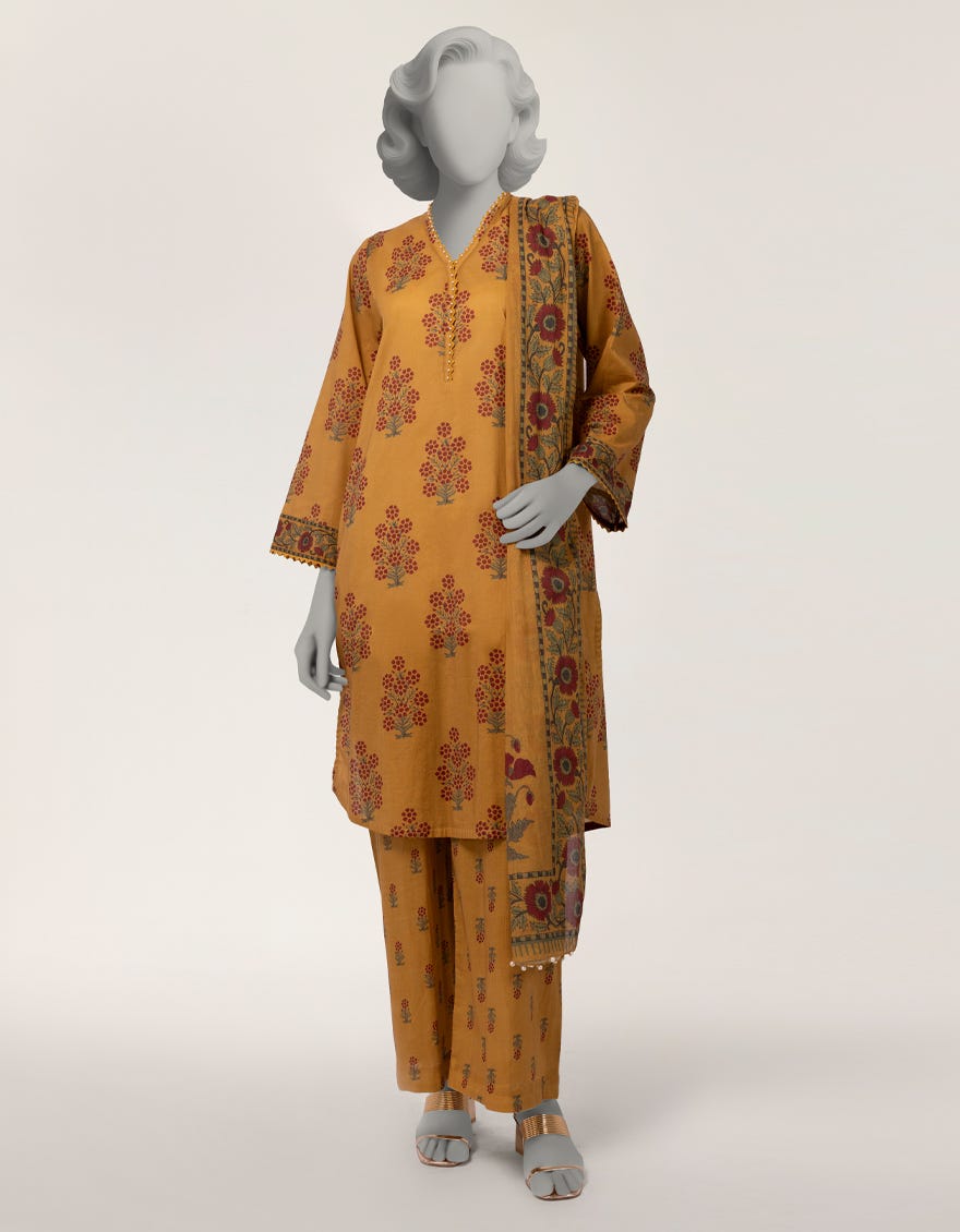 MUSTARD LAWN DIGITAL PRINTED 3PC STITCHED