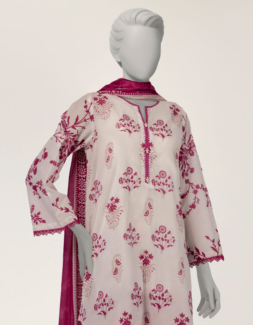 WHITE LAWN DIGITAL PRINTED 3PC STITCHED