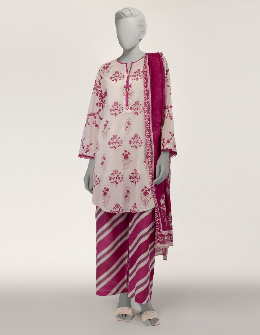 WHITE LAWN DIGITAL PRINTED 3PC STITCHED