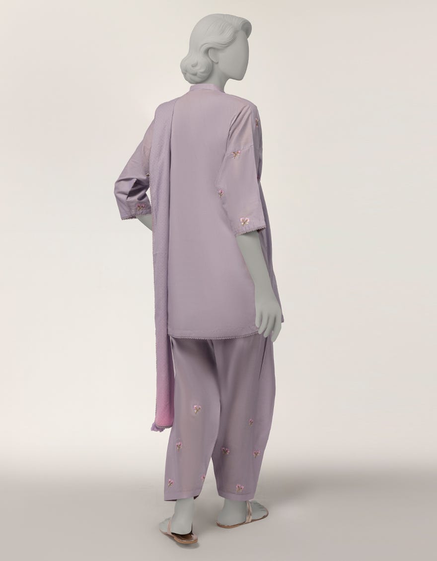 PURPLE JACQUARD EMBROIDERED 3PC STITCHED