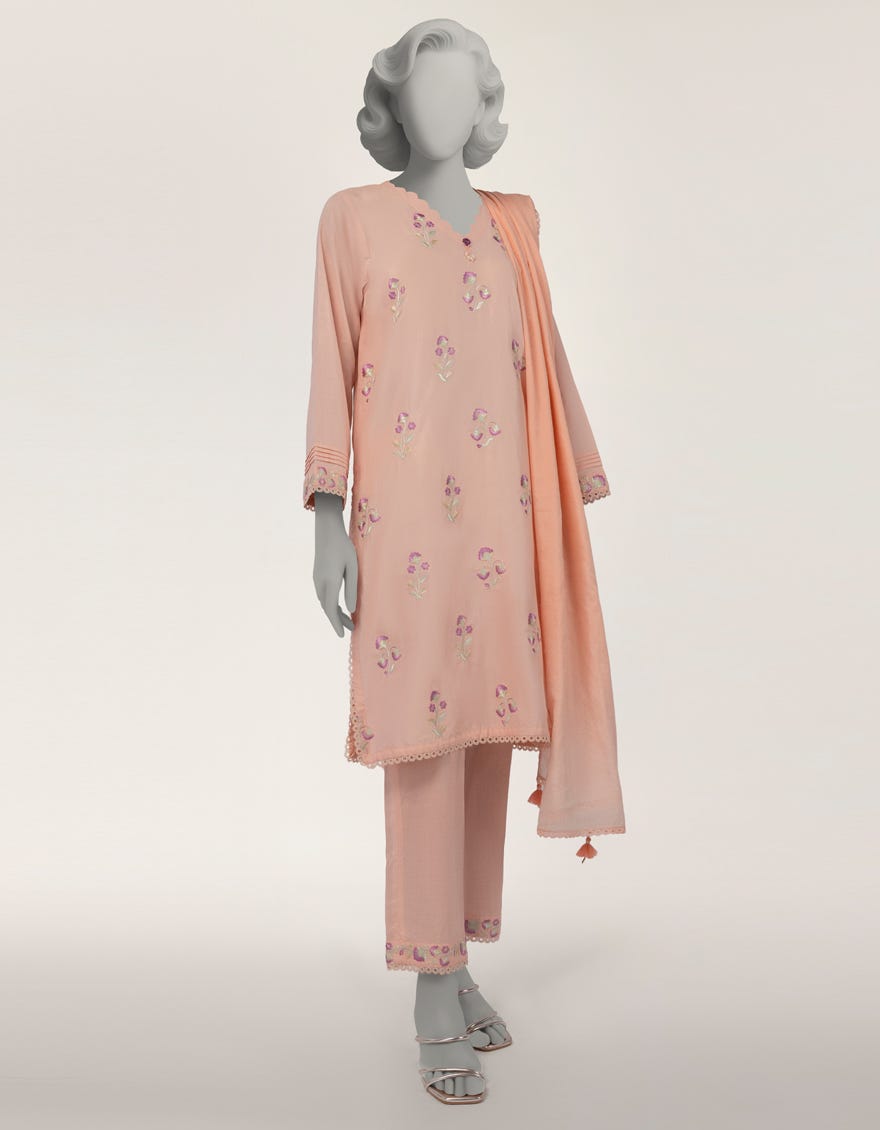 PINK JACQUARD EMBROIDERED 3PC STITCHED