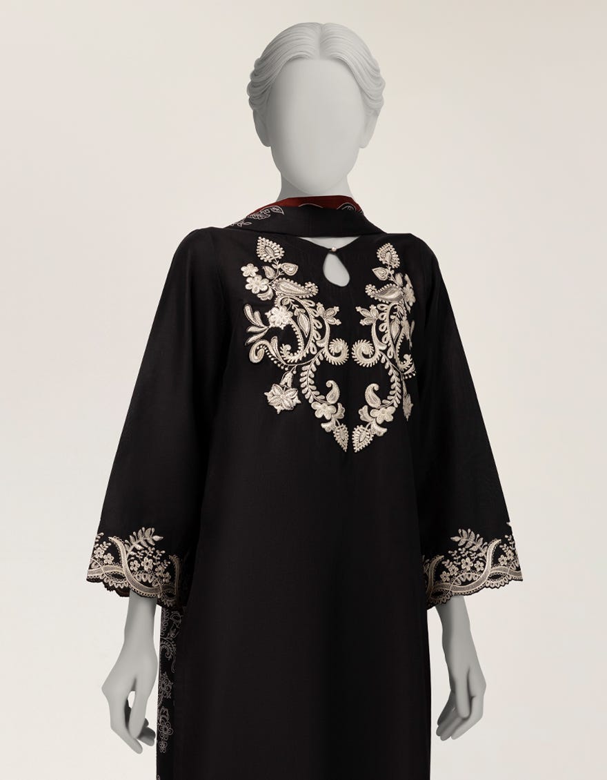 BLACK LAWN EMBROIDERED 3PC STITCHED