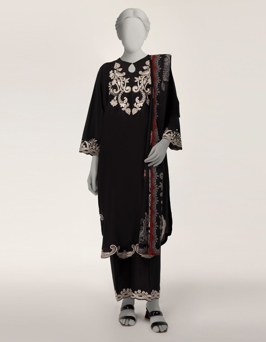BLACK LAWN EMBROIDERED 3PC STITCHED