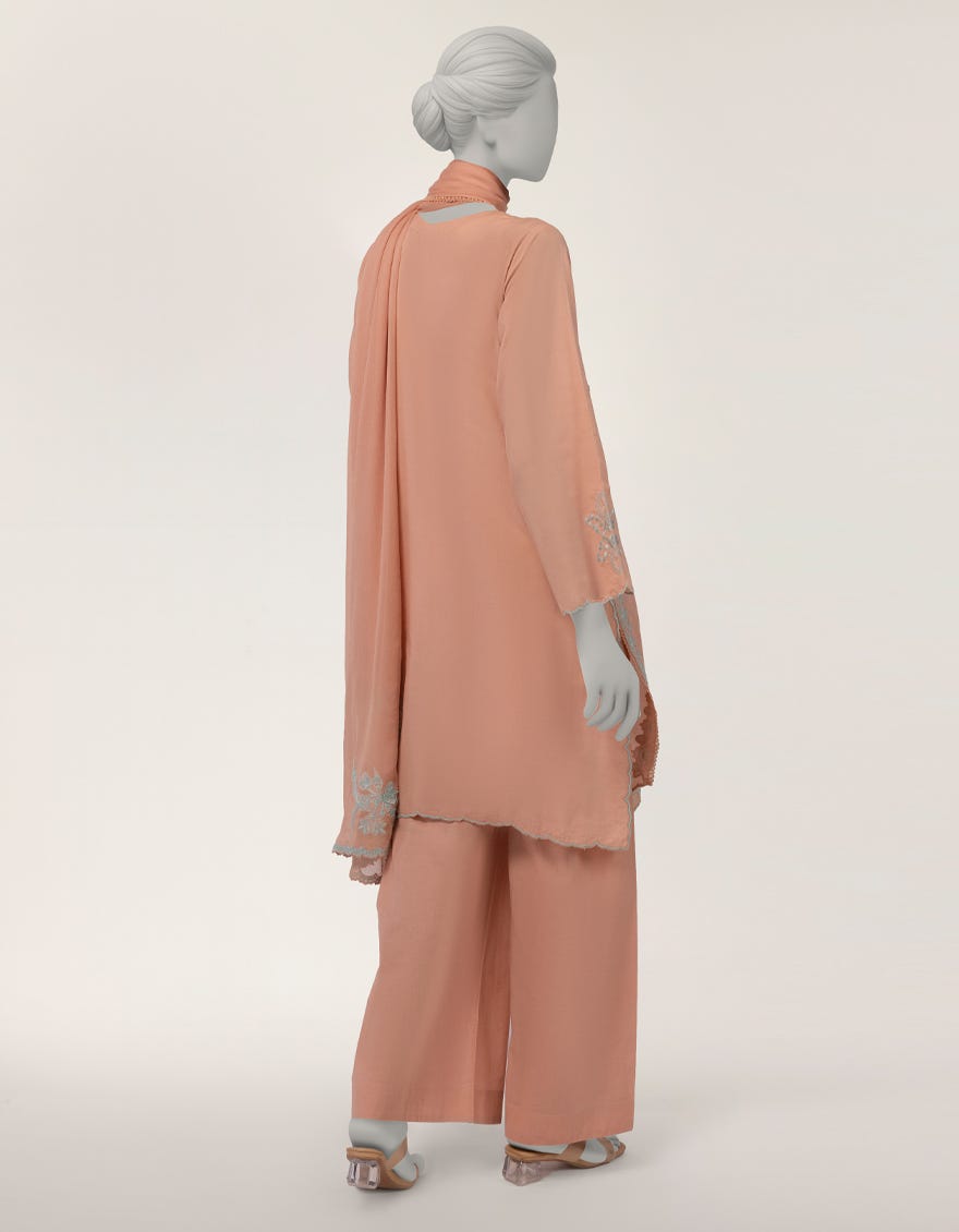 PINK DOBBY EMBROIDERED STITCHED 3PC