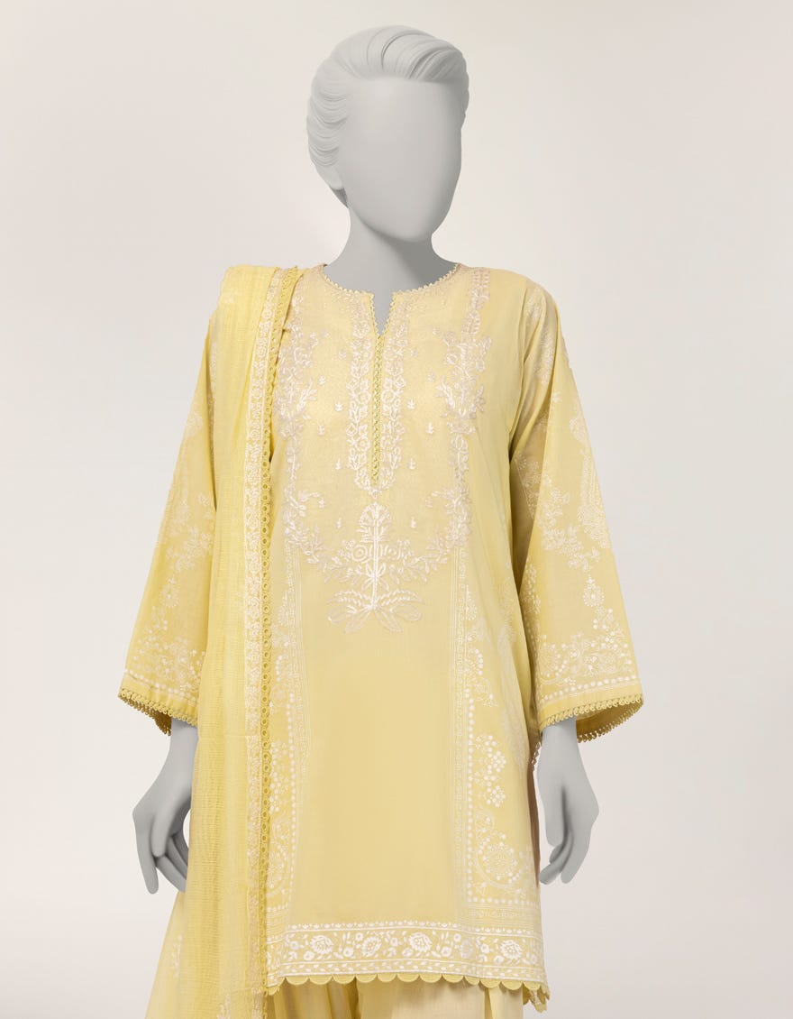 YELLOW LAWN PASTE PRINTED 3PC STITCHED