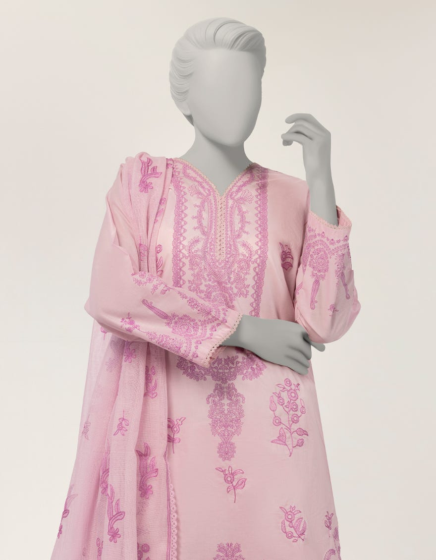 PINK LAWN PASTE PRINTED 3PC STITCHED