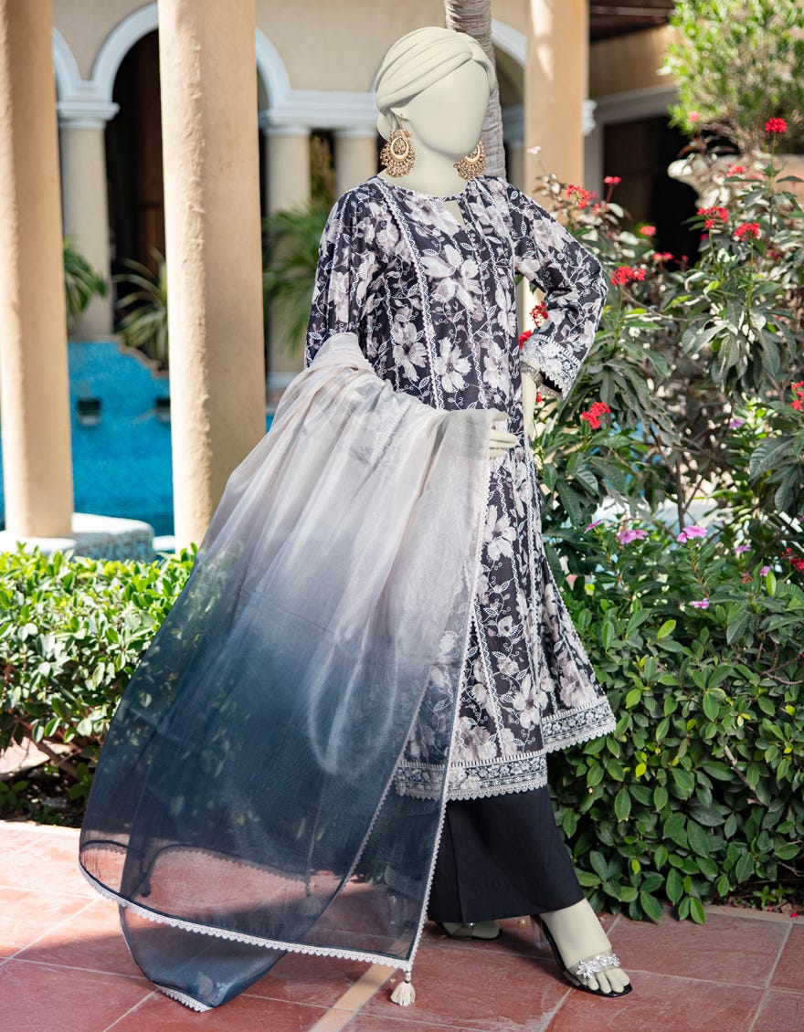 MULTICOLOR LAWN SCHIFFLI UNSTITCHED 3PC