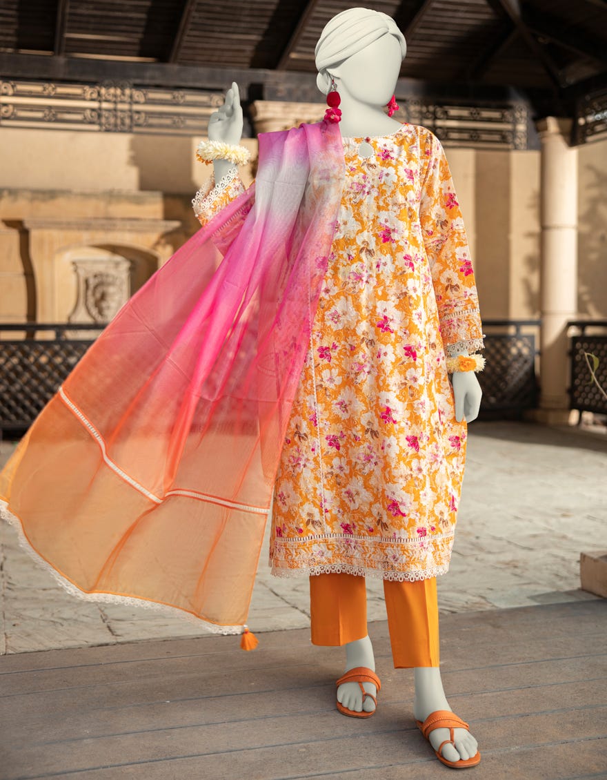 MULTICOLOR LAWN SCHIFFLI UNSTITCHED 3PC