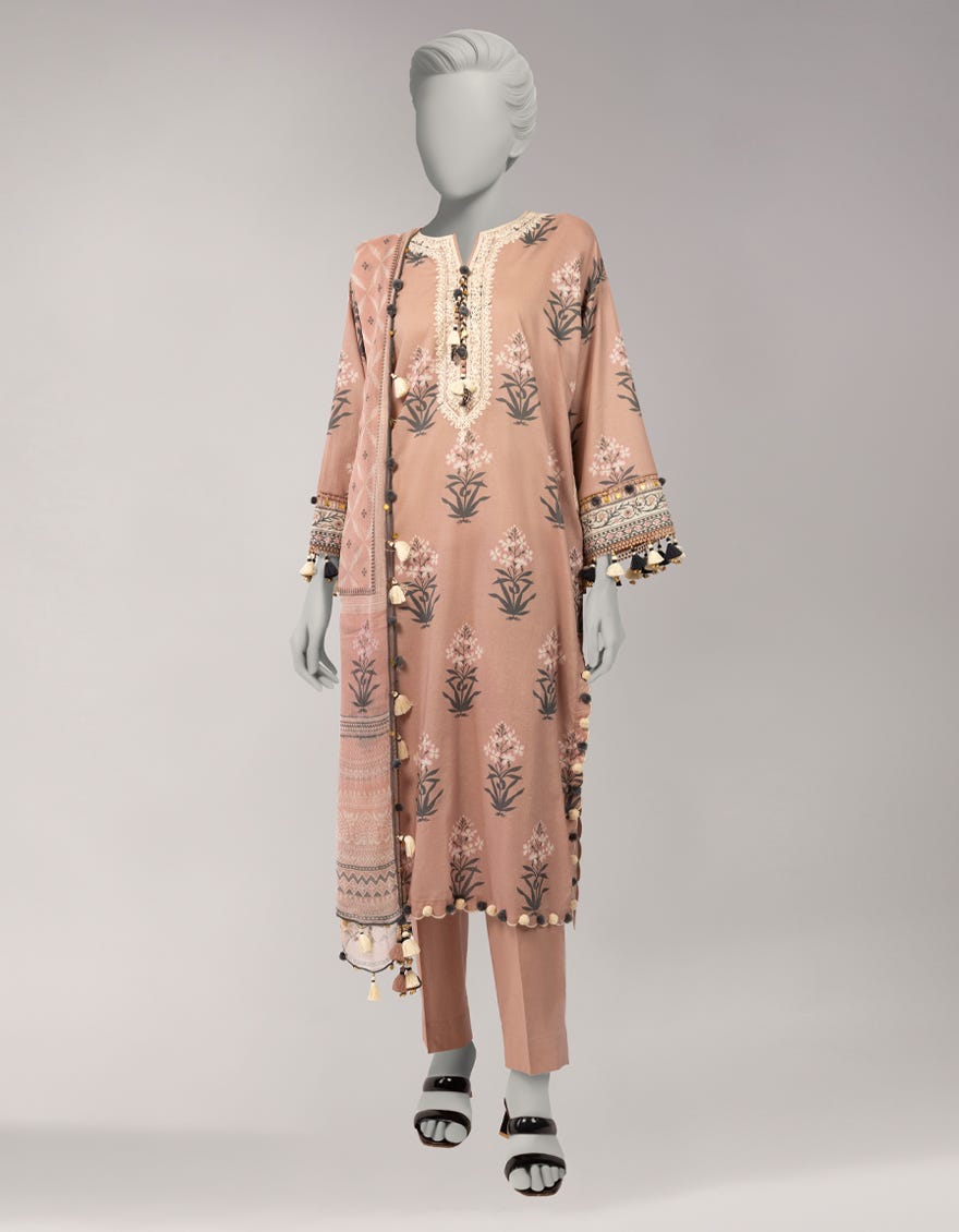 PINK LAWN EMBROIDERED UNSTITCHED 3PC