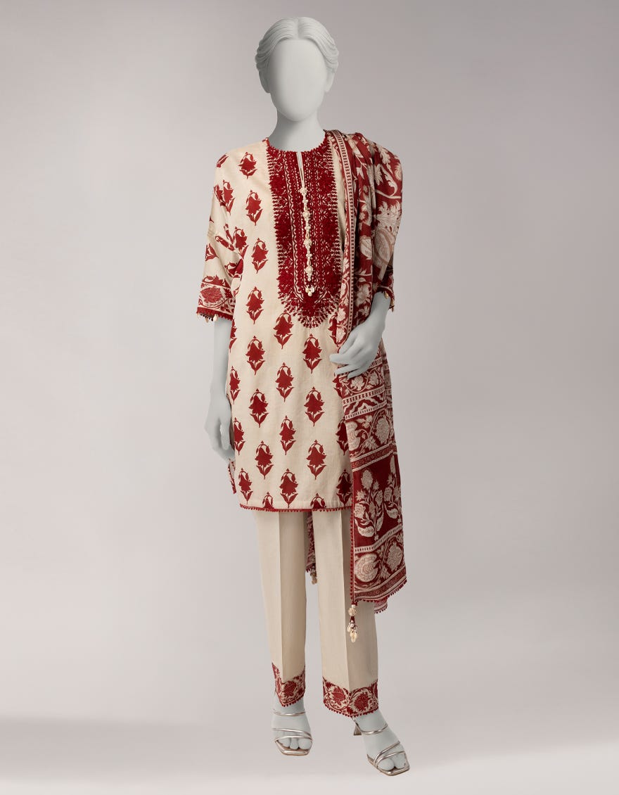 BEIGE LAWN EMBROIDERED WOMEN UNSTITCHED 3PC