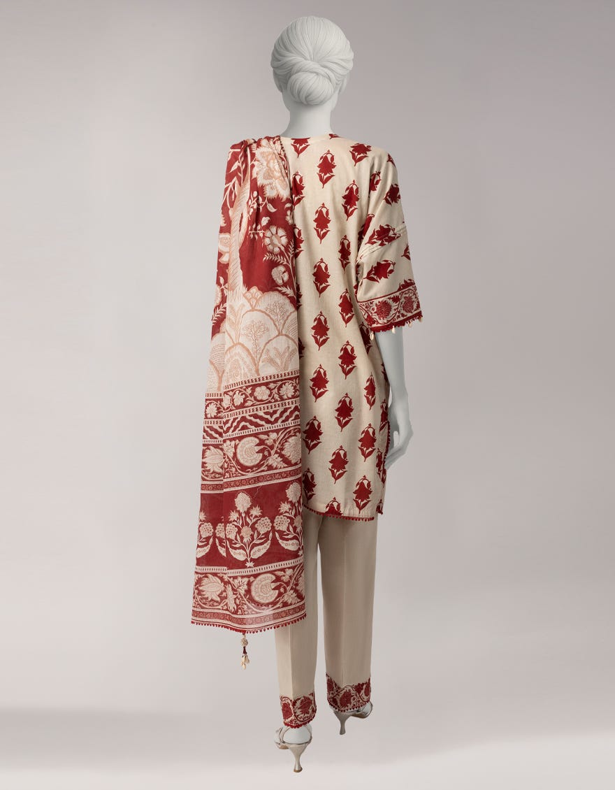 BEIGE LAWN EMBROIDERED WOMEN UNSTITCHED 3PC