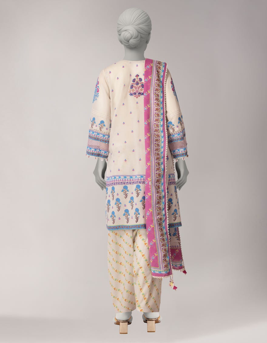 WHITE LAWN EMBROIDERED WOMEN UNSTITCHED 3PC