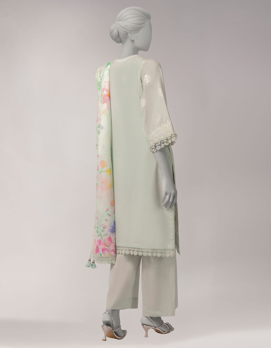 GREEN DOBBY EMBROIDERED UNSTITCHED 3PC