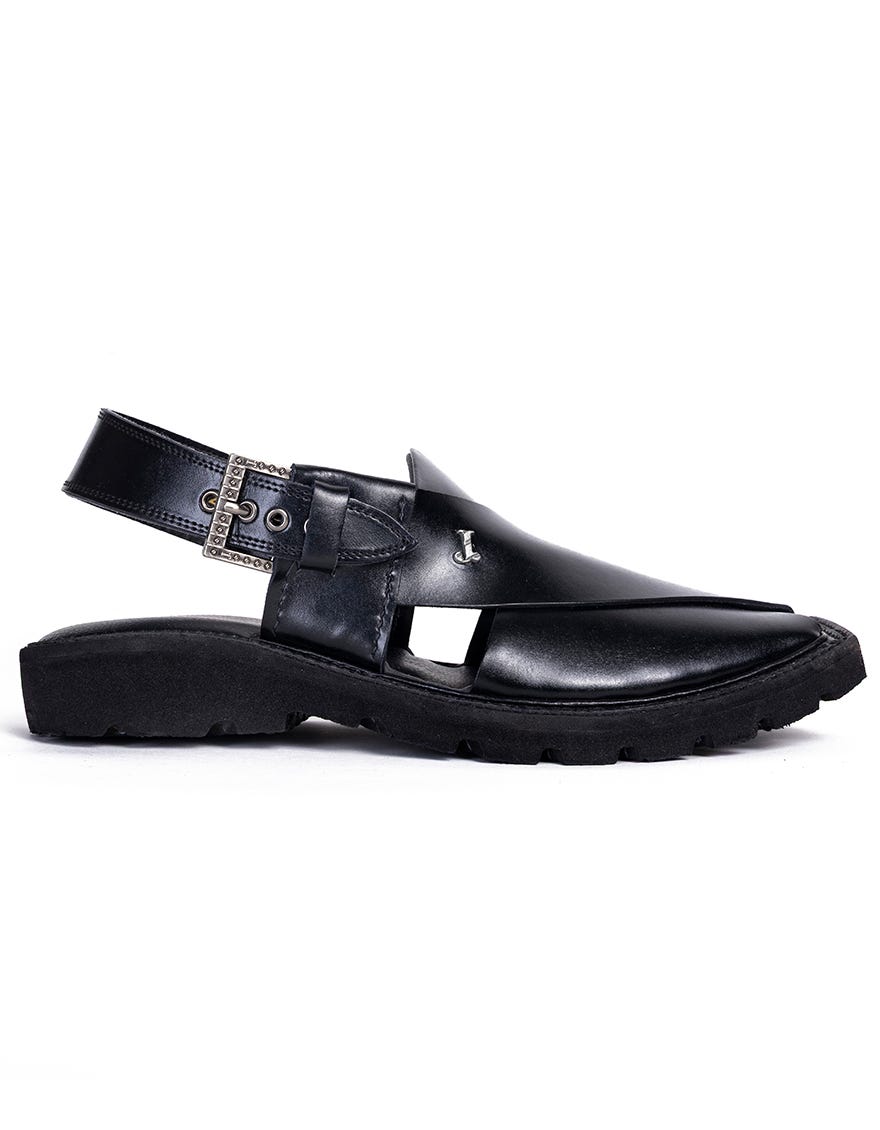 SHINY BLACK PLAIN PESHAWARI SANDALS