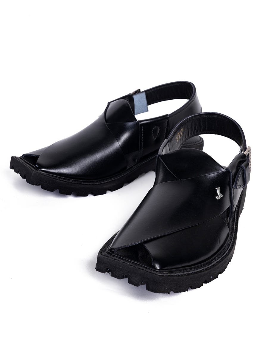 SHINY BLACK PLAIN PESHAWARI SANDALS
