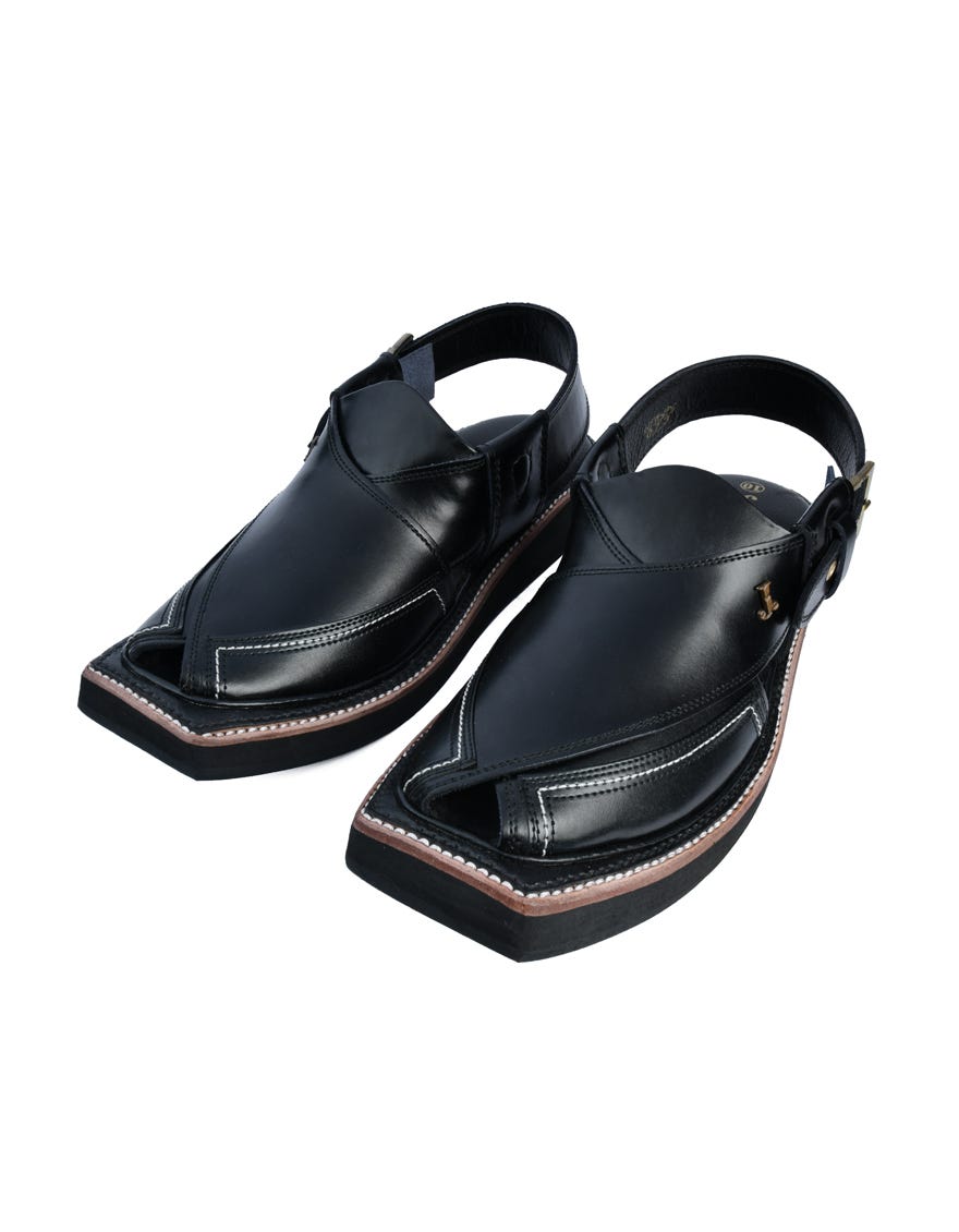 Black Trendy Peshawari Chappal | Jjfw-Jpc-073-Kc