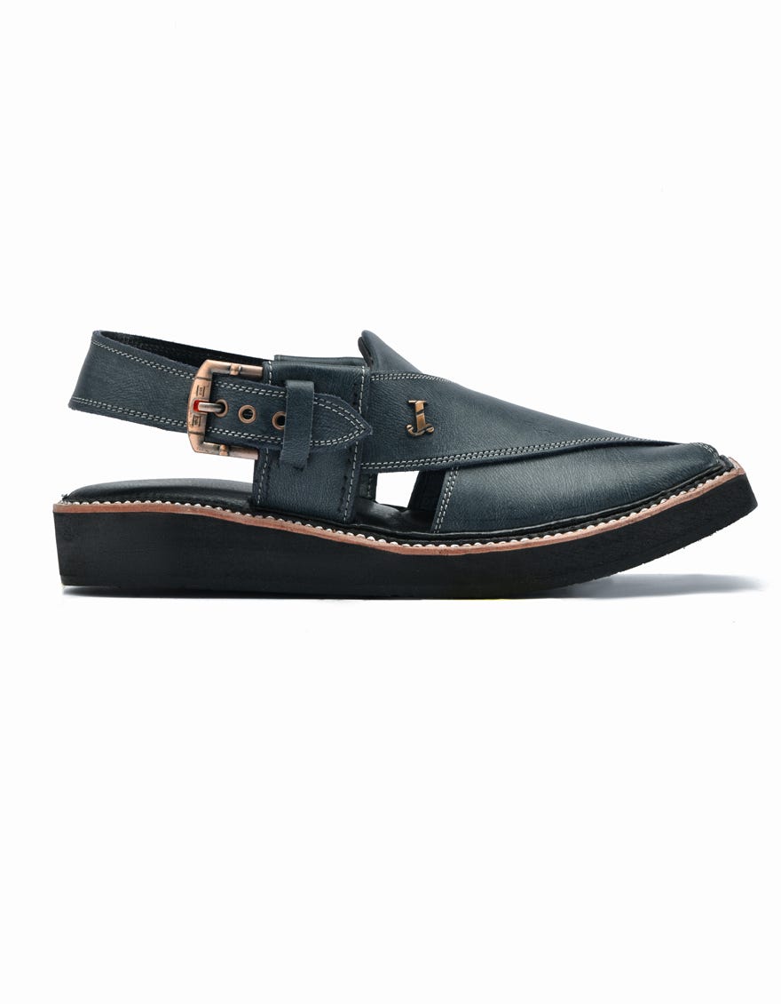 Black Textured Peshawari Chappal | Jjfw-Jpc-074-Kc