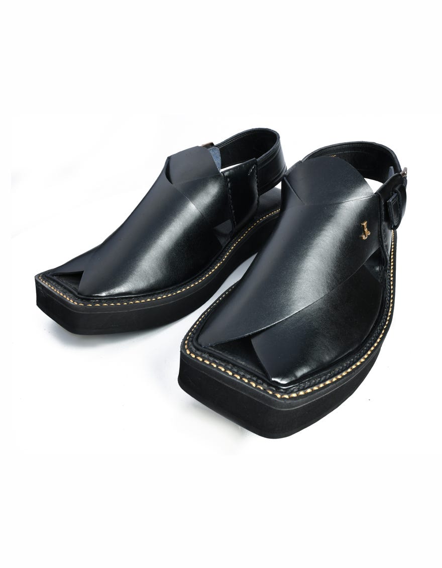 Black Trendy Peshawari Chappal | Jjfw-Jpc-090-Kc
